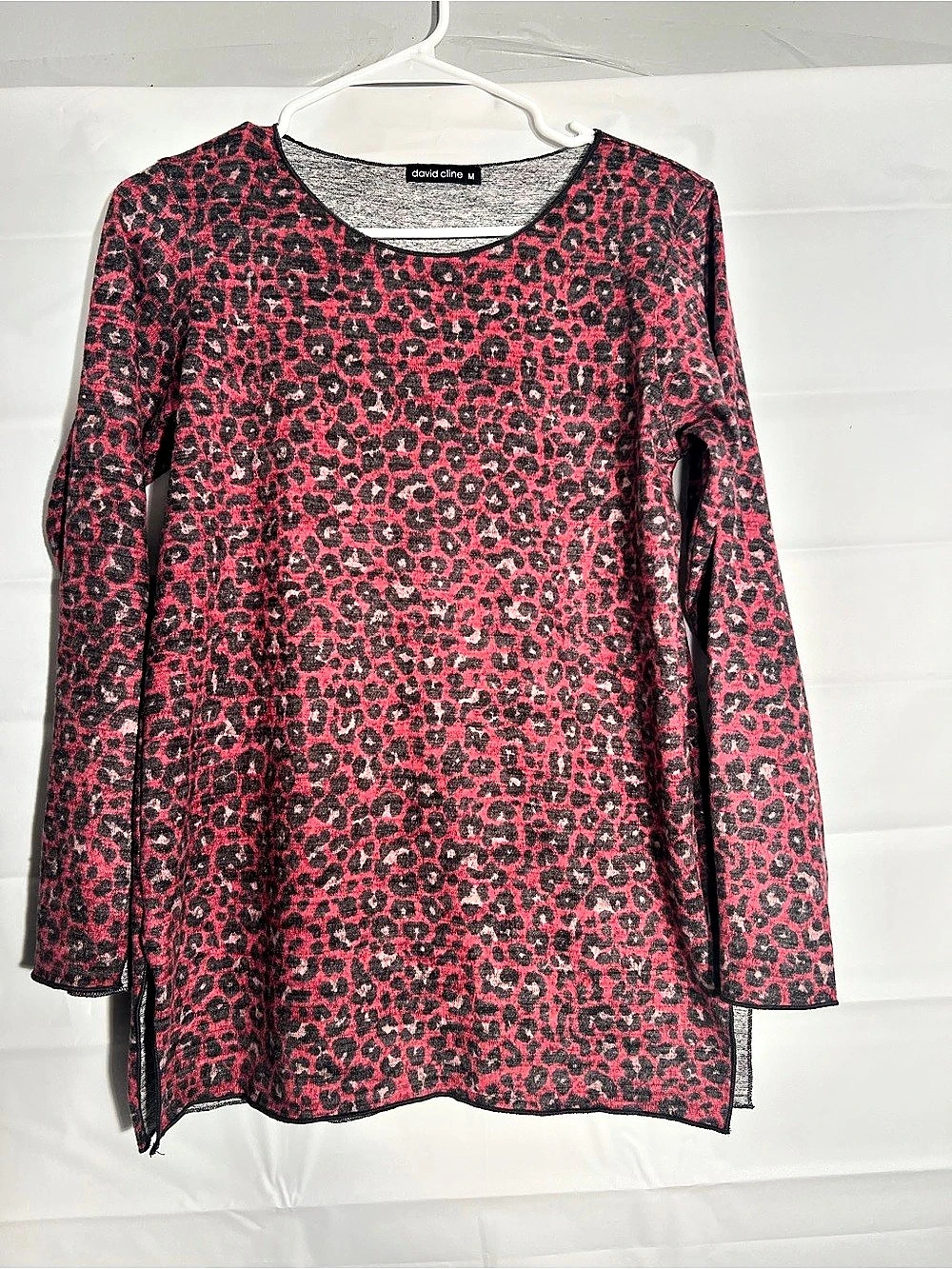 David Cline Animal Print Long Sleeve Tunic Pink & Black Medium